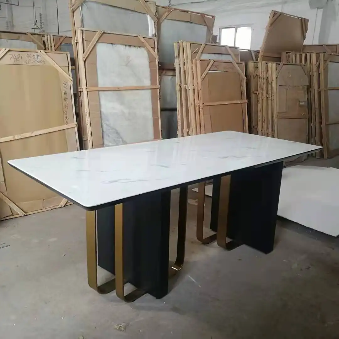 Wholesale Italian Modern Simple Style Dining Room Set Rectangle Table Chair Light Luxury