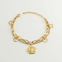 Wholesale factory Gold silver plated stainless steel exquisite lucky rose anchor flower chain link bracelet for women ladies