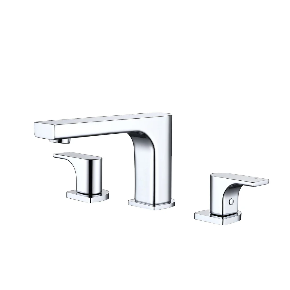 Modern 3-Hole Brass Basin Faucet Deck Mounted Dual Alloy Handle Smart Hot/Cold Water Metered Polished Surface Outdoor Ceramic