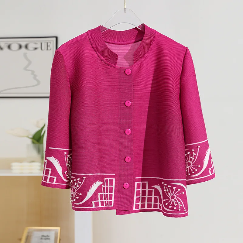 Pleated print beaded short 2022 Spring and autumn new loose temperament coat