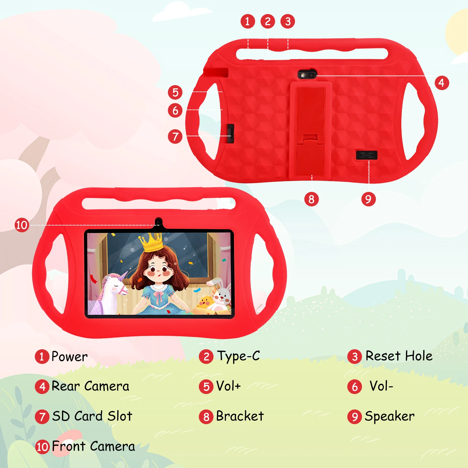 Veidoo Android Toddler Tablet for Kids 7 inch 32GB WiFi Dual Camera Kids Content Parental Control Tablet Pc with Kid-Proof Case