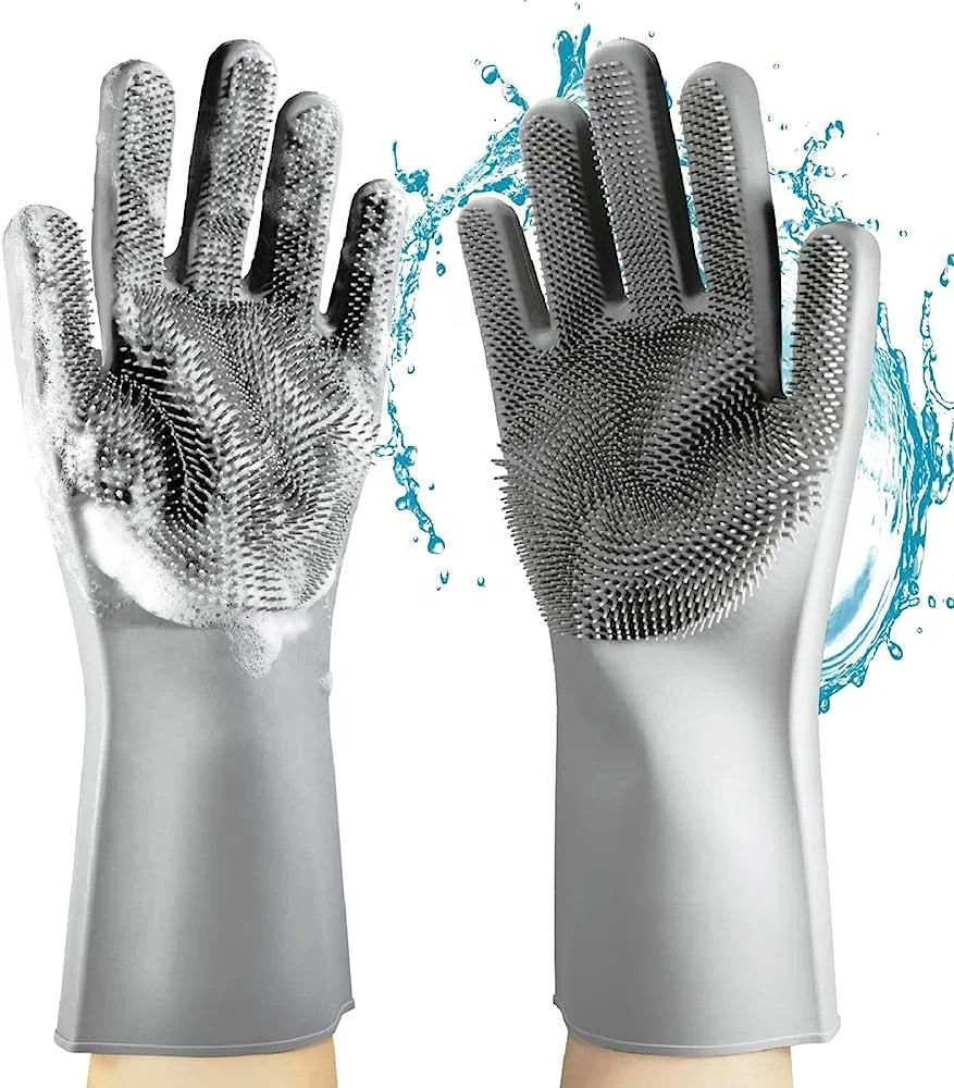 Home Kitchen Dish washing Magic Silicone Dishwashing Gloves Silicone Scrubber Gloves for Cleaning
