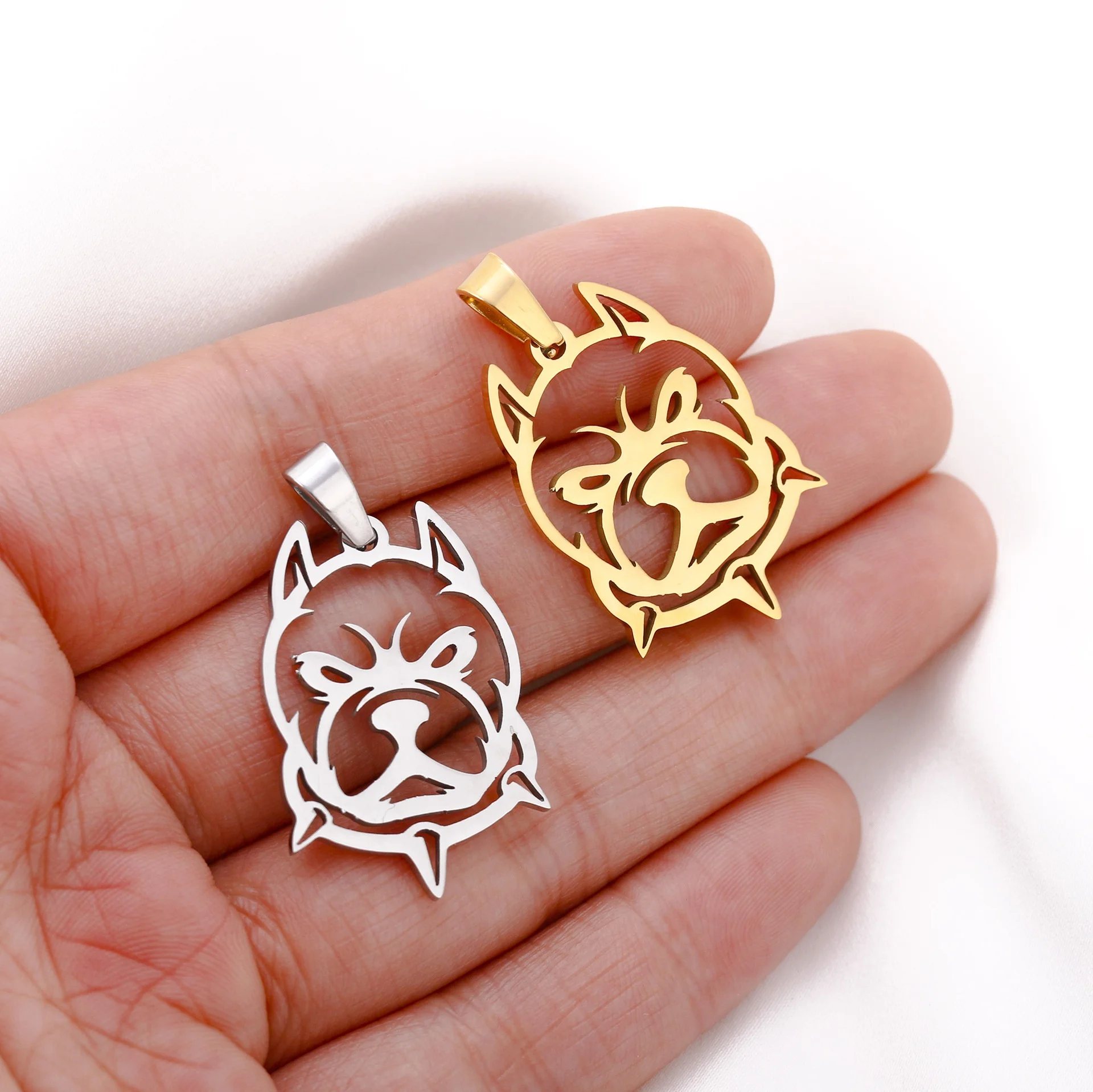 Stainless steel animal wolf dog head pendant vacuum gold-plated polished stainless steel necklace pendant