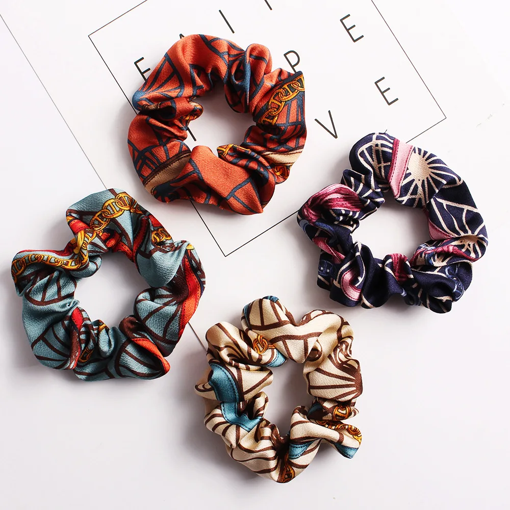 custom shiny metallic silk hair scrunchies ponytail holder satin scrunchie elastic band satin silk-like hair ties