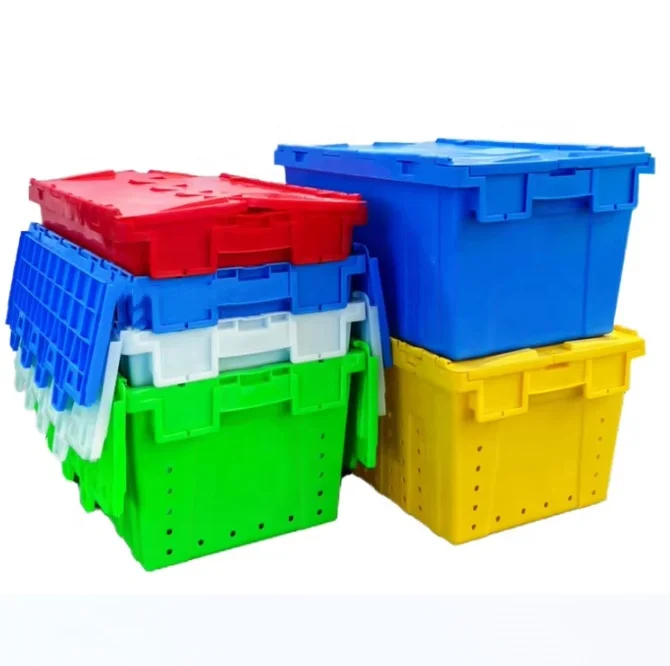 HDPE manufacture  Wholesale nesting logistic moving plastic storage attached lid containers