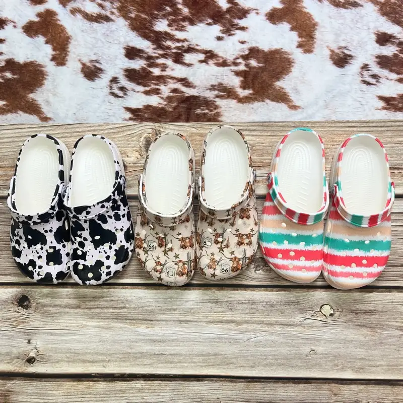 Wholesale Custom Print Western Style Cow Print Women Clogs Shoes