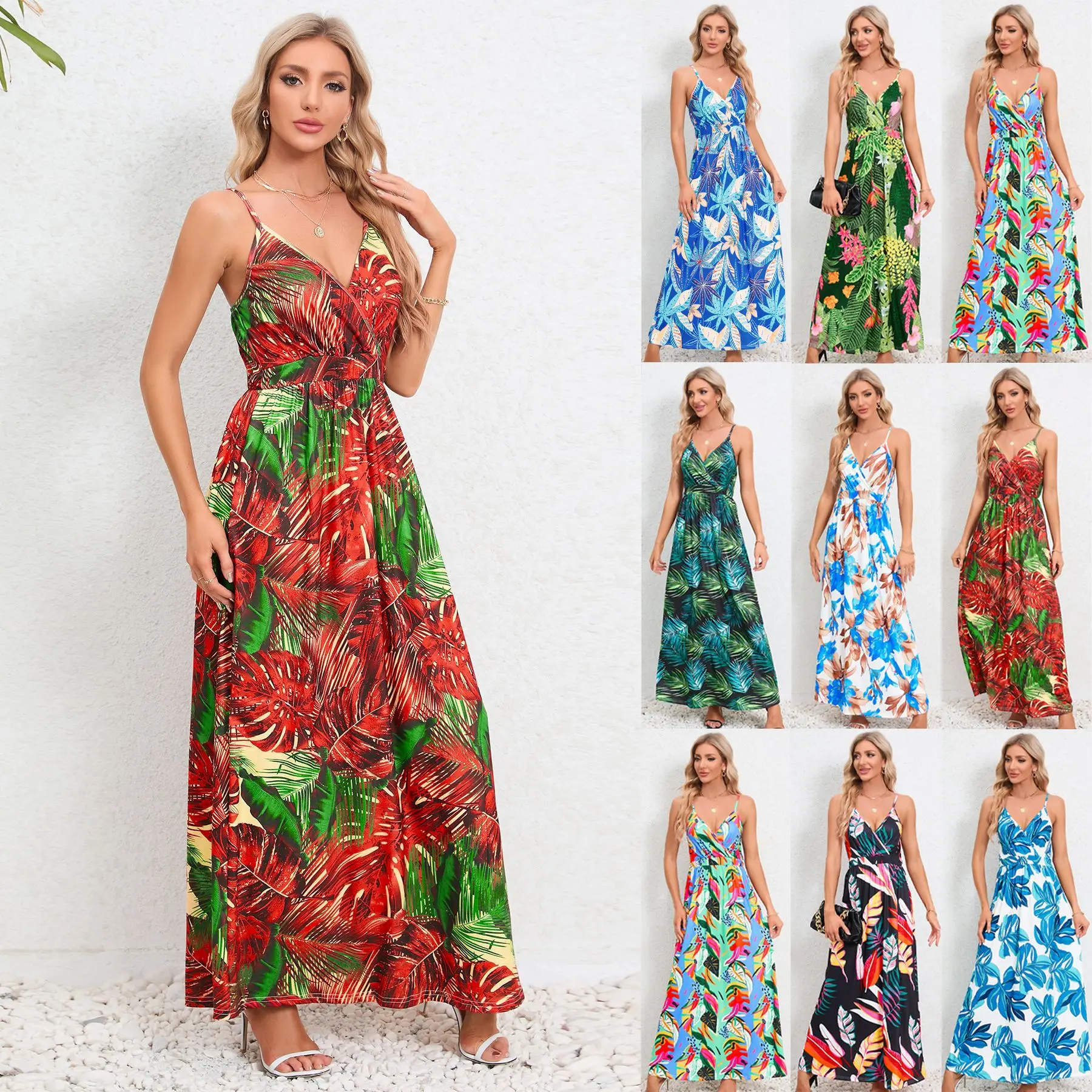2024 hot sales strapless backless beach dress flower floral print summer womens long dress