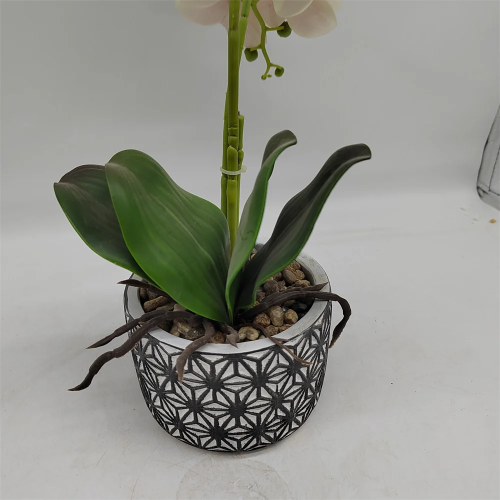 Real Touch White Plastic Orchid Flower Stem, Artificial Orchid centerpiece flower in the pot indoor for living room and bedroom