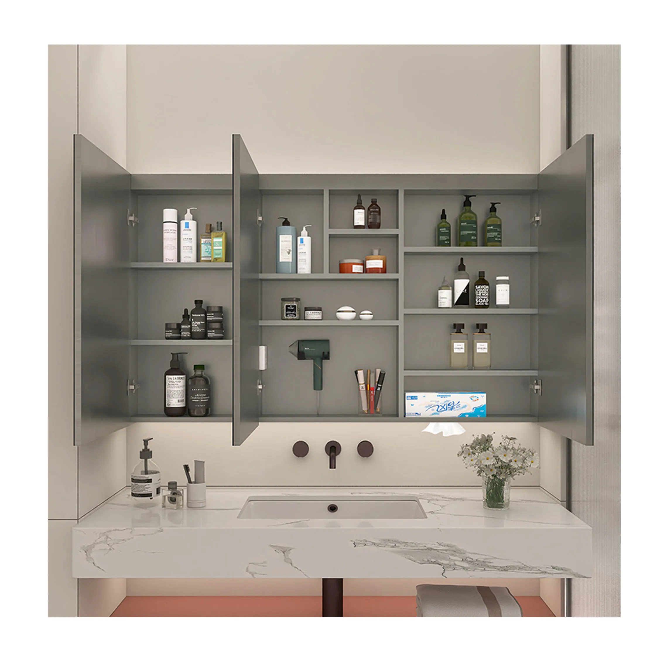 Bathroom Design Smart Mirror Cabinet Touch Screen Led  Defogged Cosmetic Medicine Cabinet Mirror