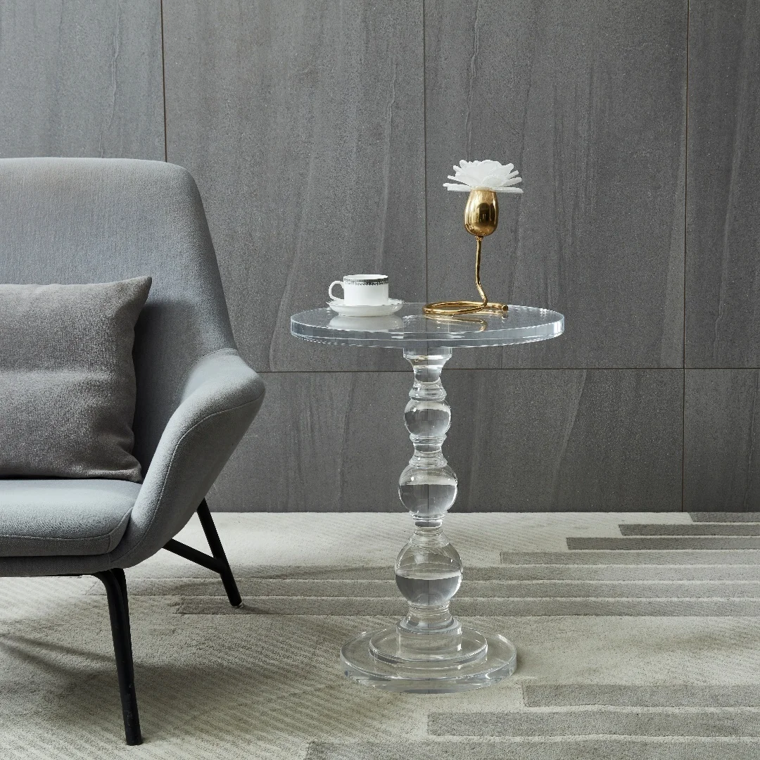 Factory wholesale acrylic end coffee table Luxury clear transparent criado mudo acrylic round side table