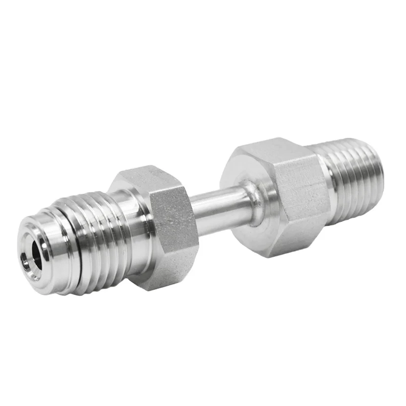 High Quality 316L Stainless Steel VCR Metal Gasket Face Seal Straight Through Adapter VCR to NPT Straight Through Fitting