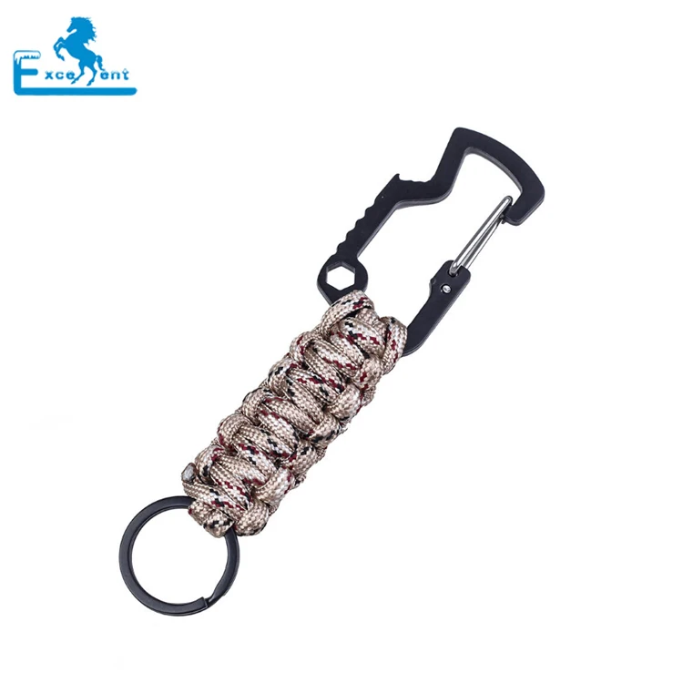 Colored Paracord Survival Keychain with stainless steel hook