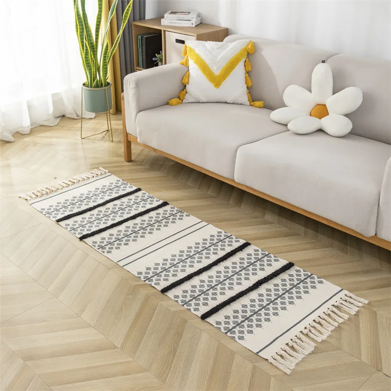 Cotton And Linen Woven Mat With Tassel High Quality Floor Mat Home Decorative Living Room Carpet