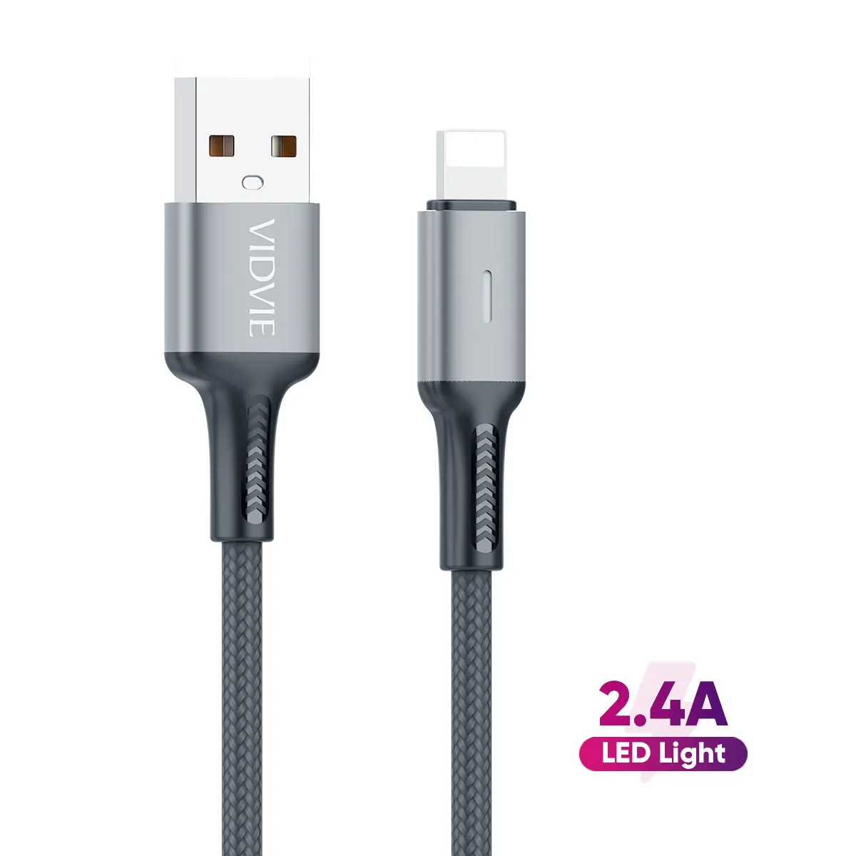 VIDVIE Smart Automatic Power Control 5V 2.4A Nylon Braided USB Data Cable For iPhone