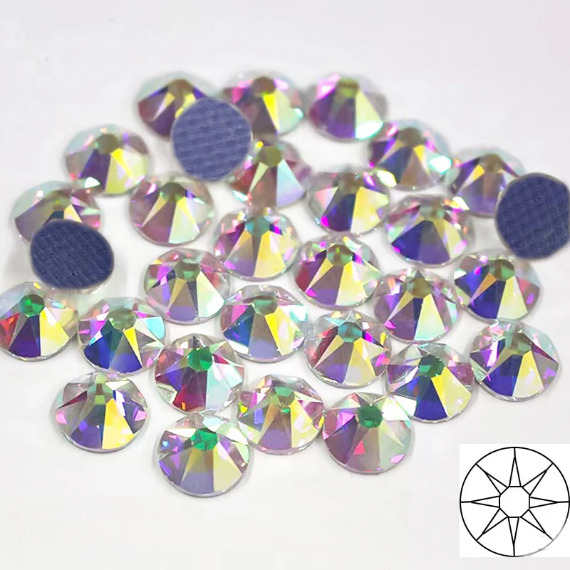 Lucky factory 2078# 60 colors 8+8 cuts hot fix crystal hot fix stone rhinestone strass with glue  for garment
