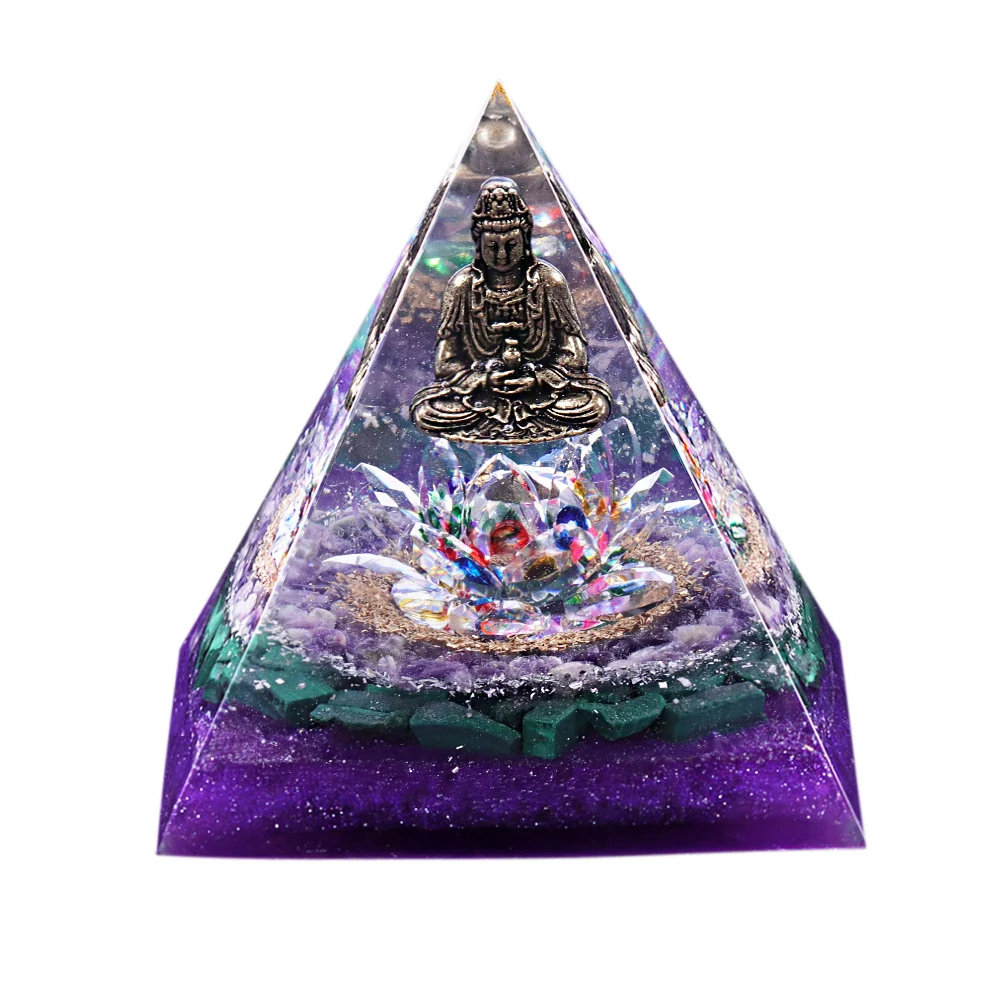 10cm Crystal Resin frame crafts copper buddha pyramid 7 chakra healing Reiki Pendulum Orgonite Pyramid