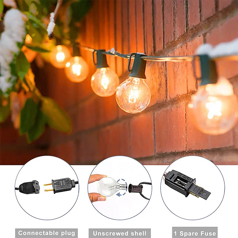 Indoor Outdoor Warm White Vintage Bistro Rubber Wire Lights G40 Filament Bulb String Light