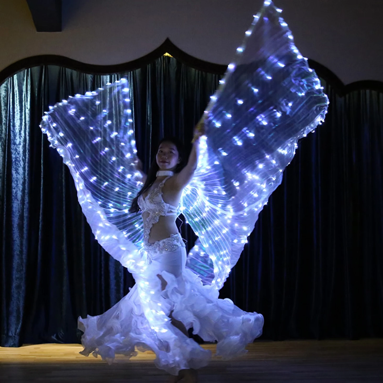 Belly Dance Glow Angel Dance Wing with Sticks Glow Light Up Belly Dance Costume for Adults Child for Xmas Carnival Halloween