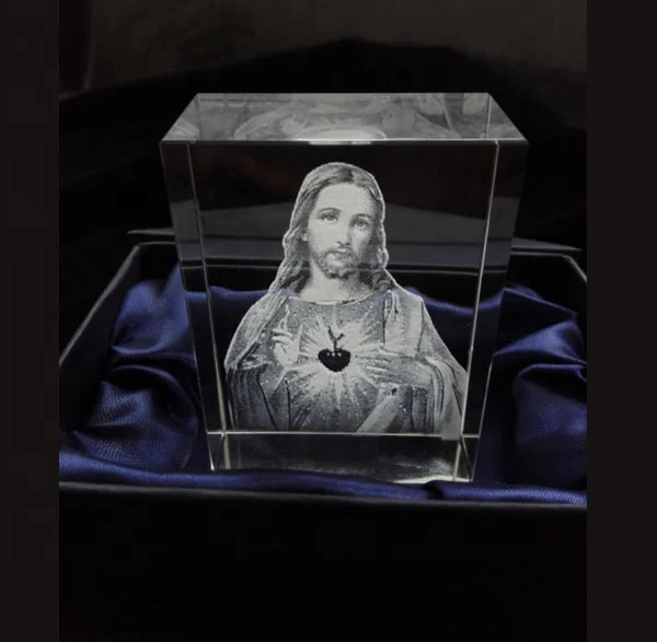 MH-FT0061 3D laser crystal cube Glass Jesus Crystal Religious block paperweight