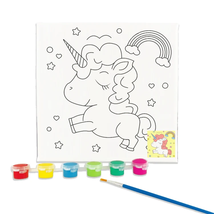 Children Educational Colouring Toy 20*20cm Diy Paintworks Painting Kits On Canvas With Frame For Kids