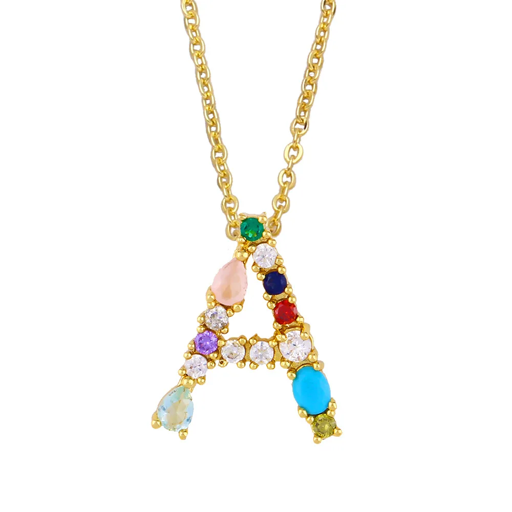 Letter Necklace Color Zircon Couple DIY A- Z Female Pendant Customized