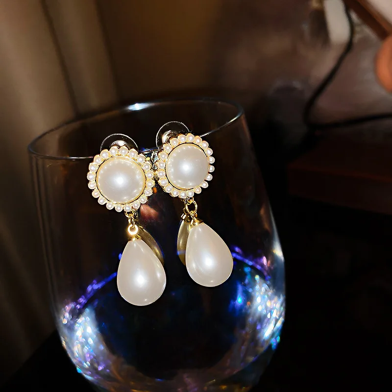  Jewelry 925 silver needle South Korea East Gate water drop pearl earrings with simple temperament