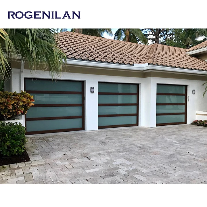 ROGENILAN American Black Color Mirror Design Sectional Aluminum Garage Door Modern Automatic Glass Garage Doors