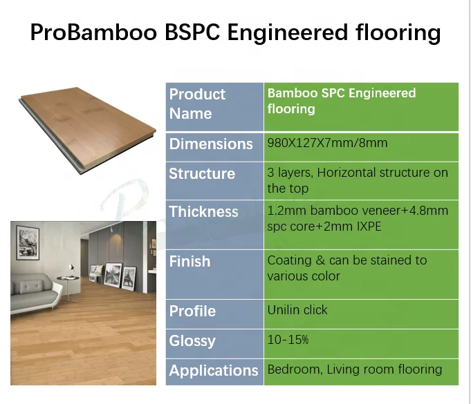 Made in natural moso bamboo forest ENF grade formaldehyde emission waterproof bamboo spc flooring 8mm bamboo pisos