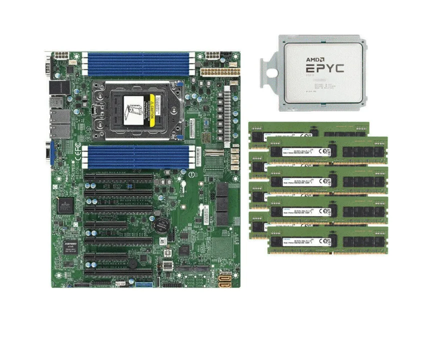 Supermicro H12SSL-i Motherboard + AMD EPYC 7B13 CPU 64 Core + 256GB 3200MHz RAM Combo