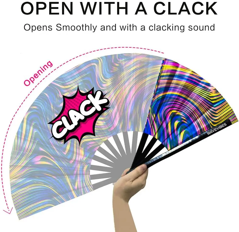 Rave Bamboo Holding Large Folding Fan with Bright Color Fabric Folding Fan for Festival