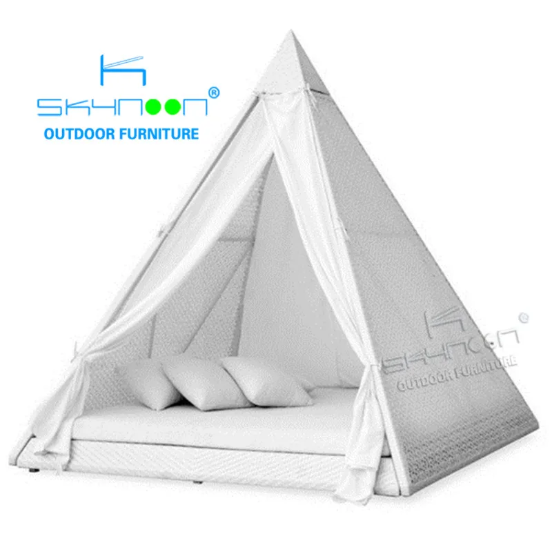hotsale modern pyamidal cocoon shaped chair outdoor wicker rattan daybed with canopy(26003)