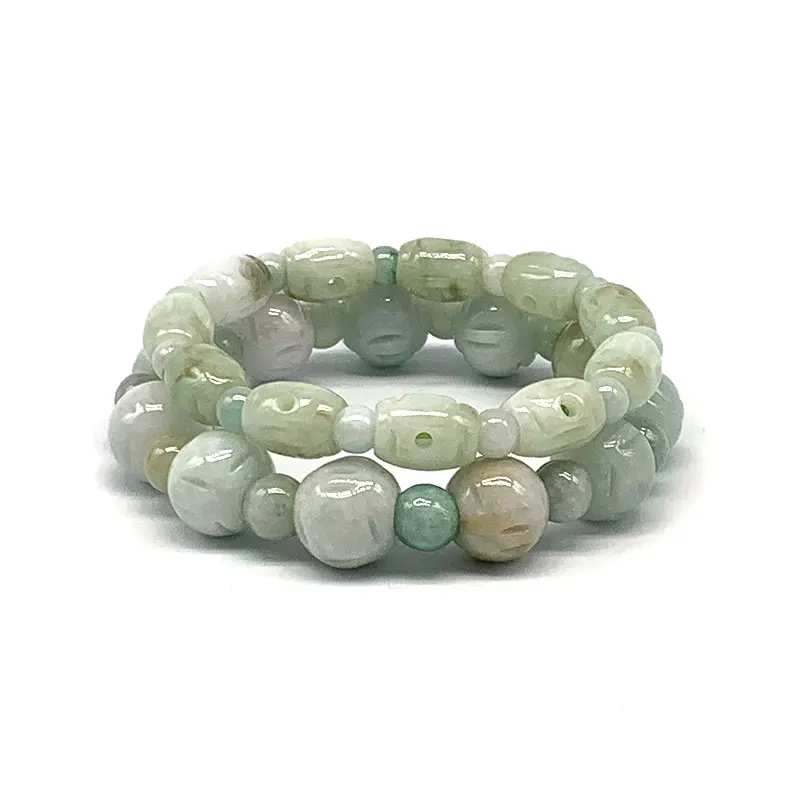 Natural Burma Jade Green Jadeite Beads stone Bracelet Woman Bangle  Rotatable Bead Carved Hollow