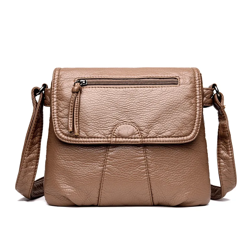 Black Small Messenger Women Bag Soft Washed PU Leather Crossbody Female Handbag Purses lady bag
