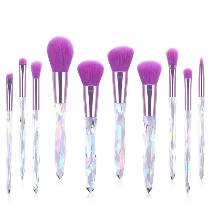 Professional 10pcs Crystal Handle Multi-color Makeup Brush Beauty Tool Private Label Glass Rod Set