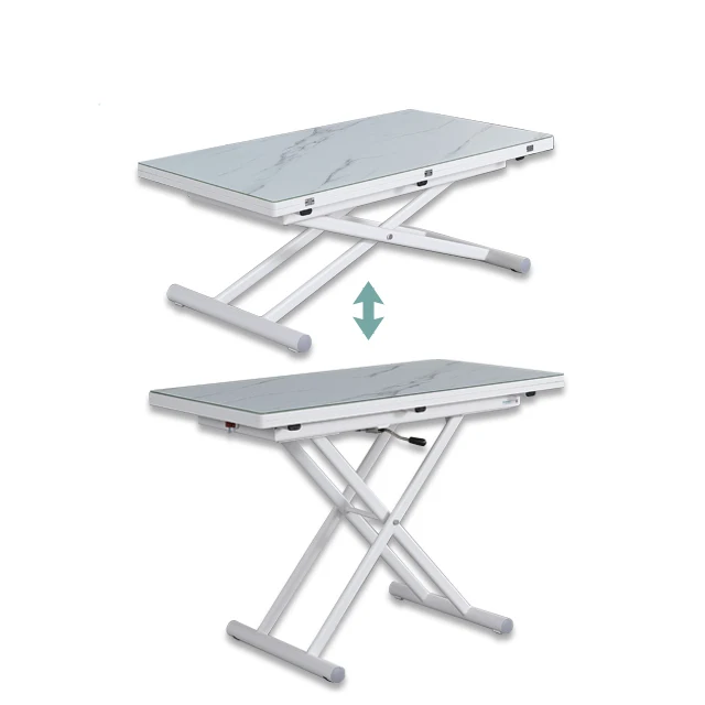 2023 Home Furniture Marble White Glass Top Lifting Dining Table For Living Room