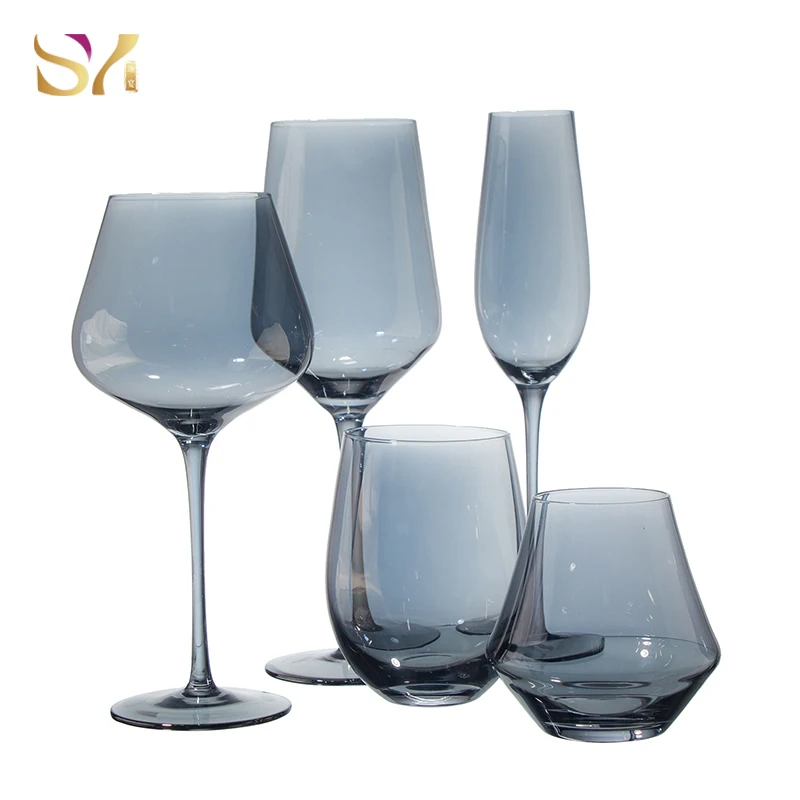 Wholesale smoke gray cognac glasses wine glass crystal drinking glassware set for restaurants