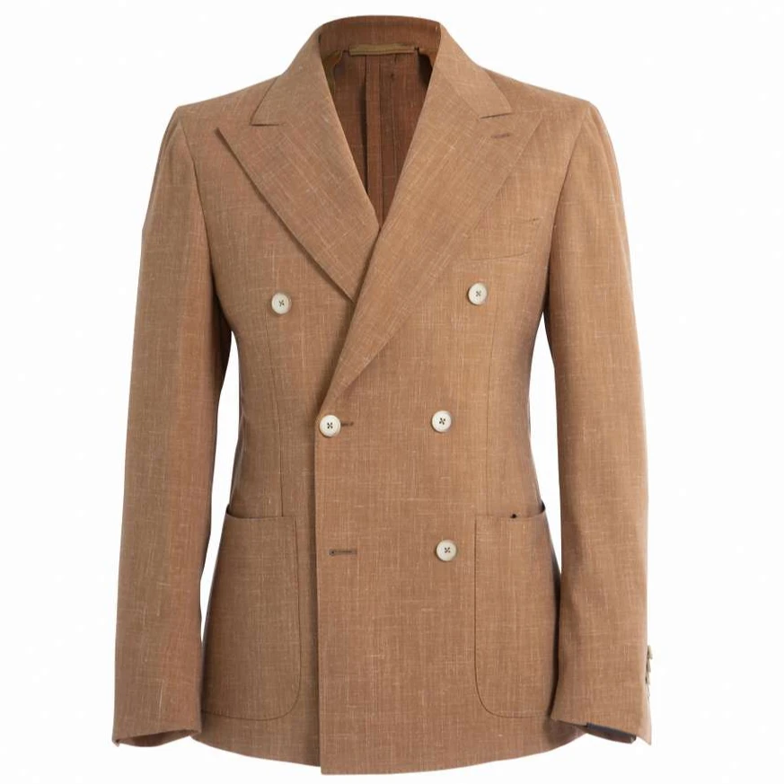 Мужские льняные костюмы высшего качества с пуговицами, двубортные итальянские костюмы