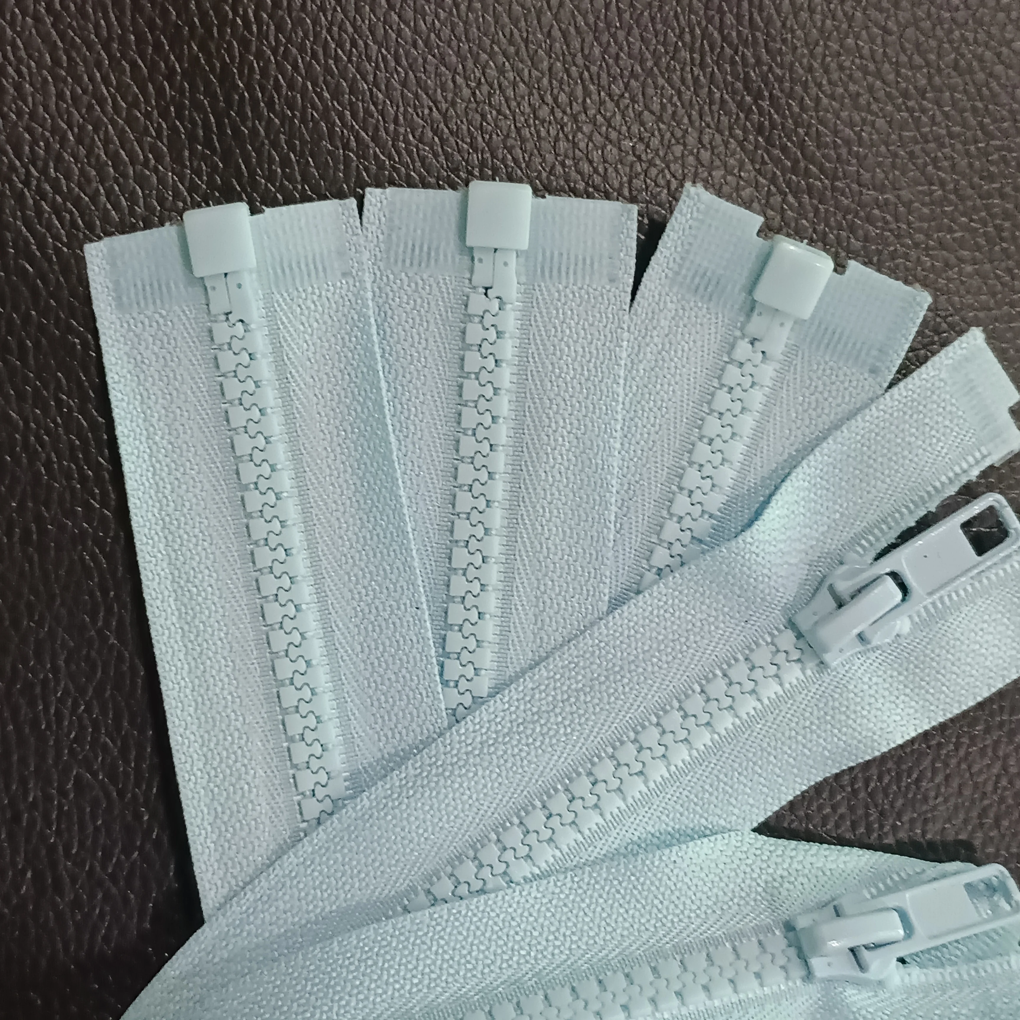 Light blue custom awesome Zip 5# Plastic Open end zippers with sliders for clothing