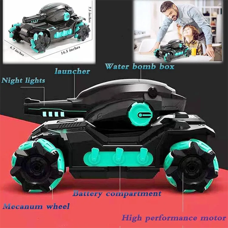 Electric remote control water bomb armored car drifting can launch battle tank gesture induction car toy