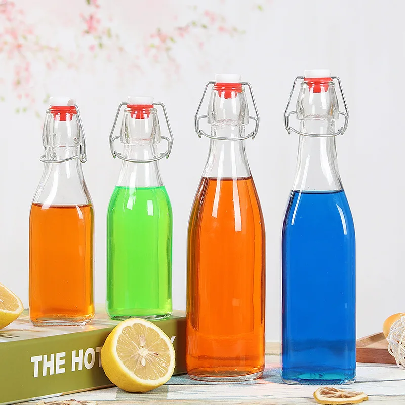 Cheap Wholesale 250/500/750/1000ml transparent swing top glass bottle with stopper for home brewing beverage juice