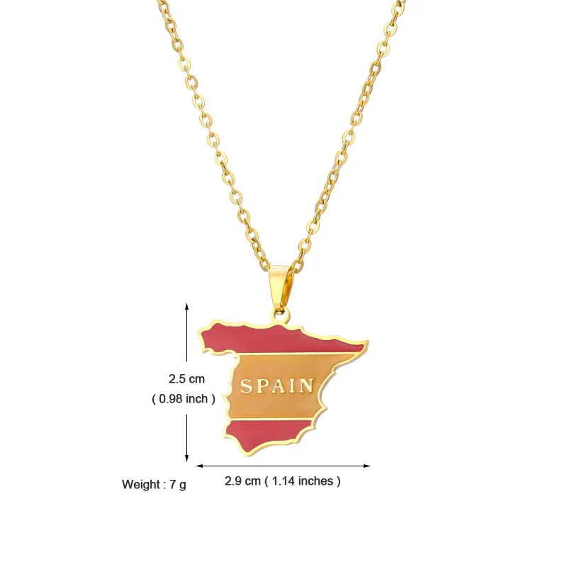 Wholesale Fashion Spanish Stainless Steel Map Necklace Creative Spain National Flag Necklace