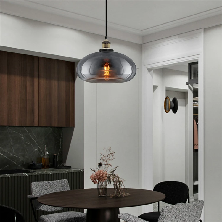 Потолочный подвесной светильник в винтажном стиле в форме яблока, дымчато-серый стеклянный светильник