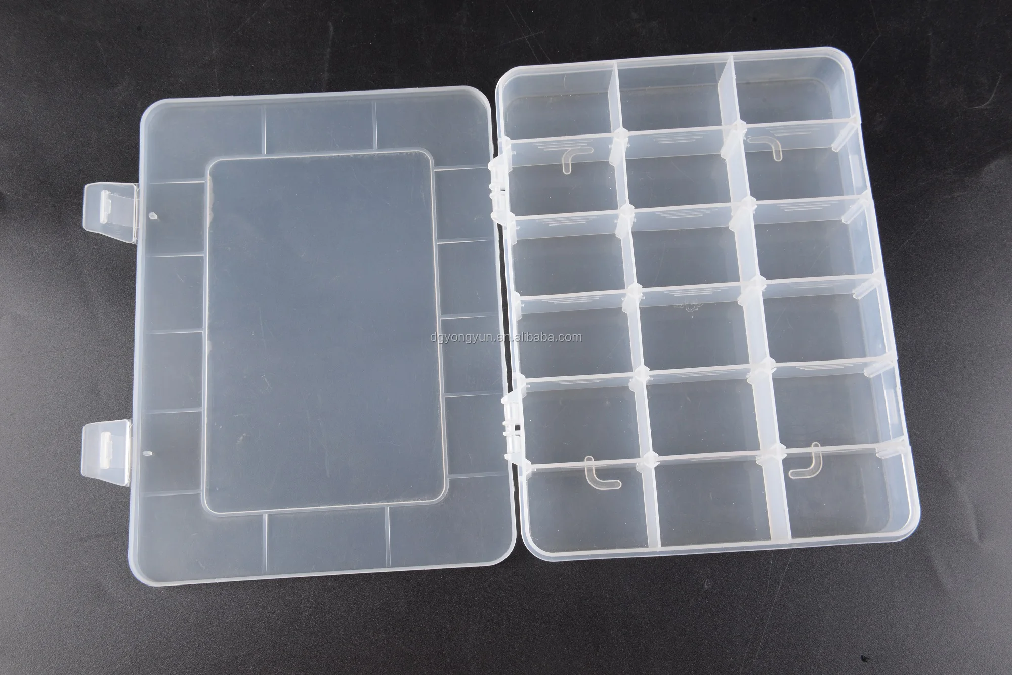 18 compartments transparent plastic storage box with removable dividers