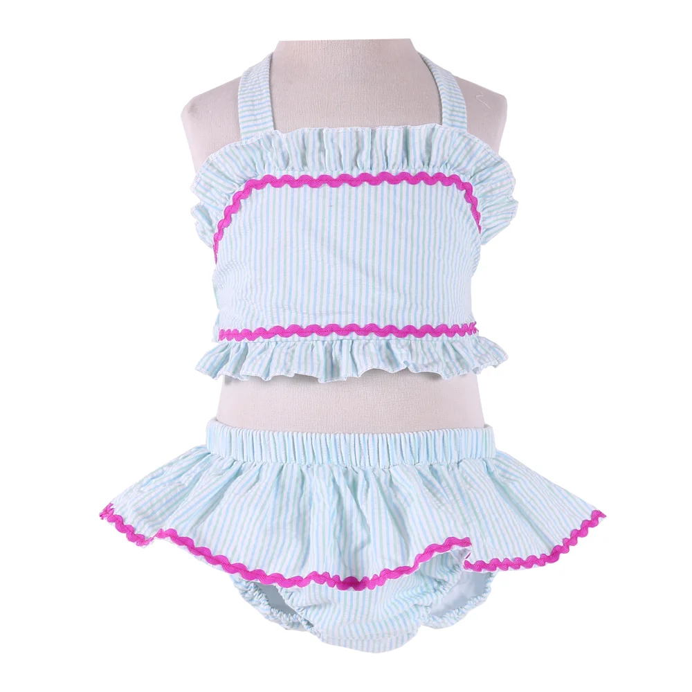 New arrival baby girls summer swimsuit for beach wear cute 100% cotton kids girls bikini