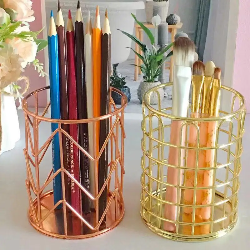 Rose Gold Metal Office Organizers  Oval Shape Desk Stationery Organizer