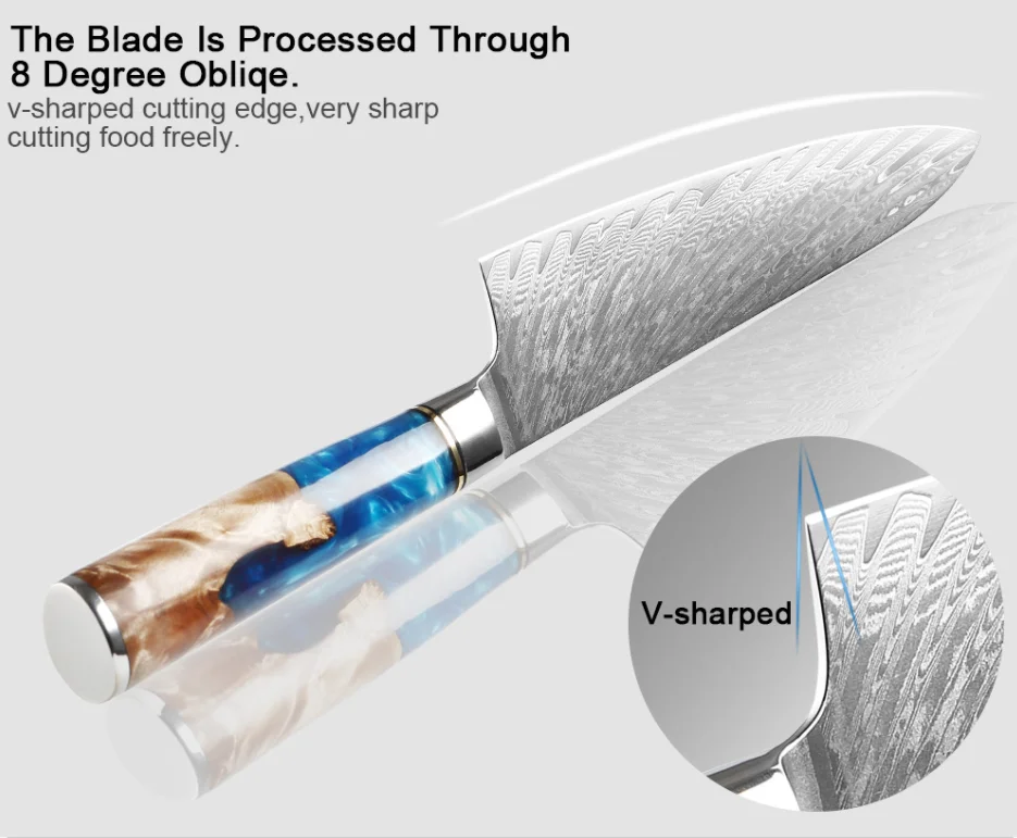 XITUO Damascus Steel Knife Chef Cooking VG10 67Layers Japanese Kitchen Knives Damascus Knife Set Blue Resin Handle