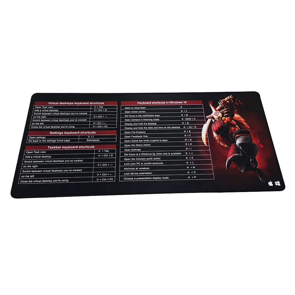 Keyboard shortcut image Large Rubber Gaming Mat Speed MousePad Locking Edge Otaku computer mouse mat