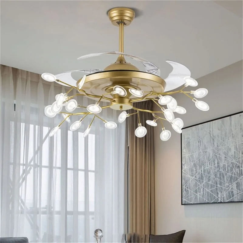 
Hot Sale Indoor Ceiling Fan Light Invisible Lamp With Remote Control Modern Retro Branch LED For Home 