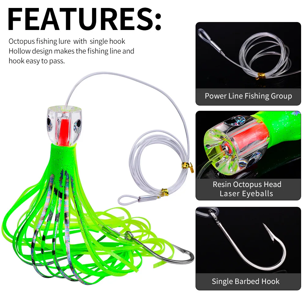 6colors Jig Head Squid Baits 9inch 96g Trolling Lures Octopus Skirts Baits Saltwater Big Game Marlin Trolling Fishing Baits