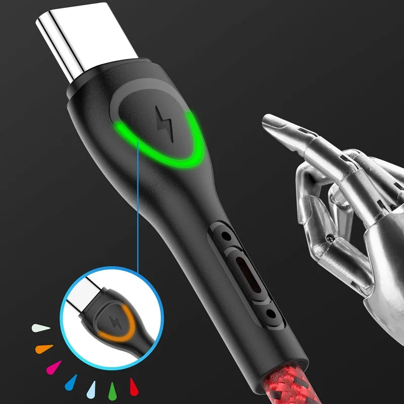 OEM NEW usb Data cable LED lights Type-c Braided Christmas gift 3A 1m 3ft 4ft 6ft 10ft fast charging for Phone Huawei MI